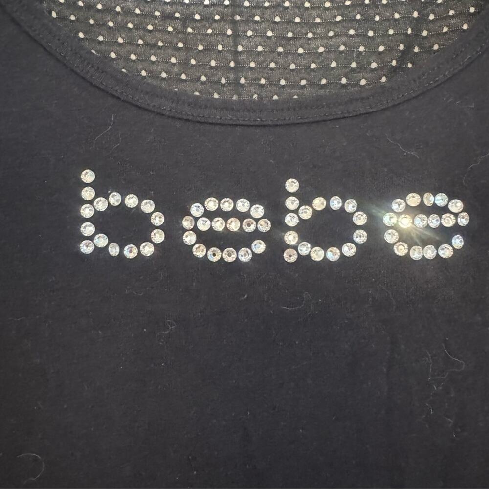 Y2K Bebe Women’s Black‎ Mesh Back Crystal Logo Short Sleeve T Shirt Size S Comfy - Picture 5 of 7